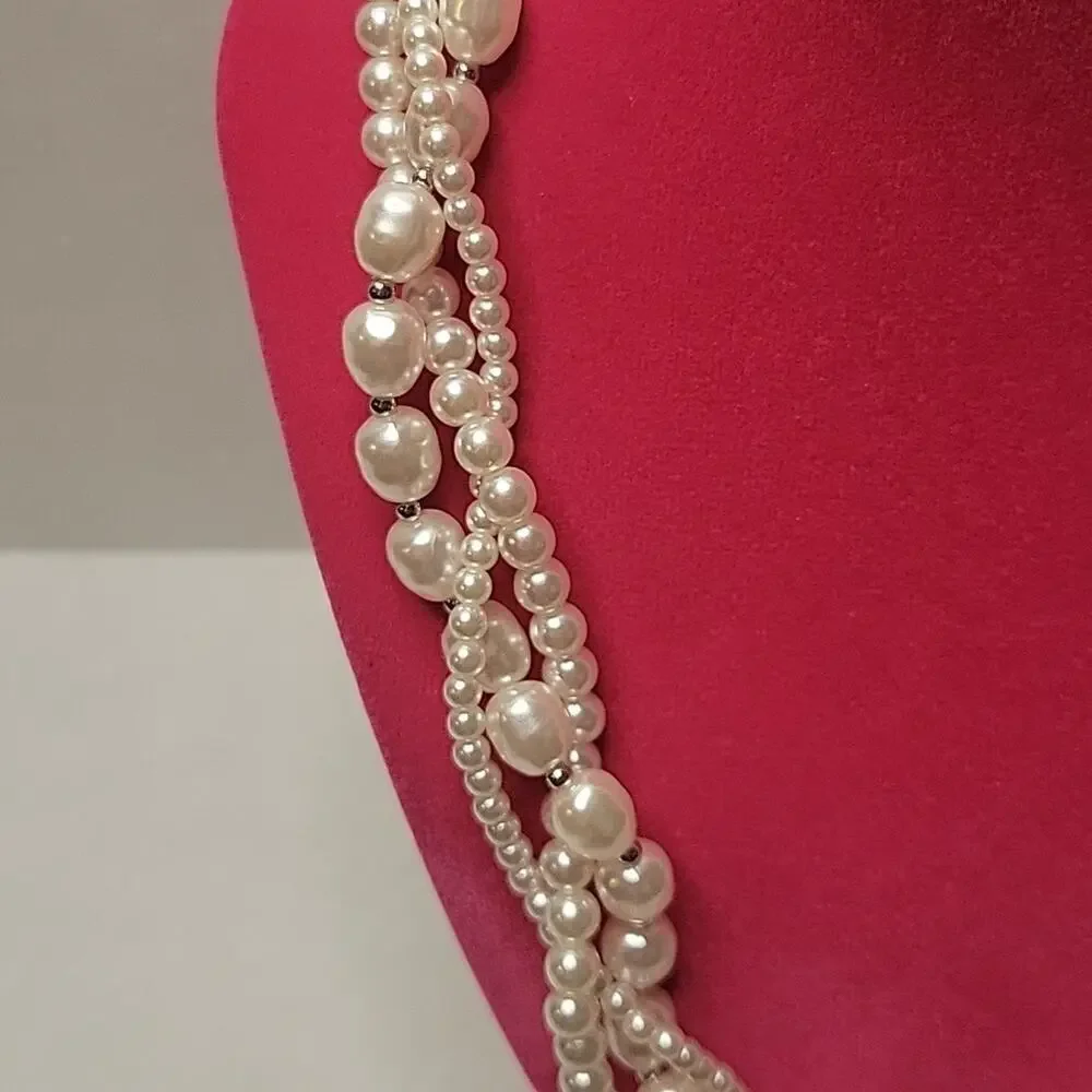 C1946  Multi-strand Braided Faux Pearl Beaded Necklace